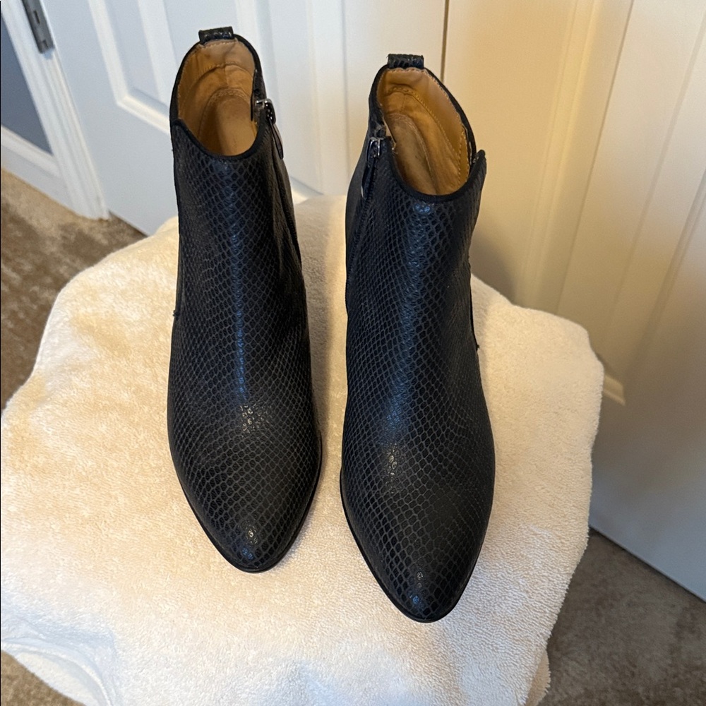 Franco Sarto Black Snakeskin Ankle Booties